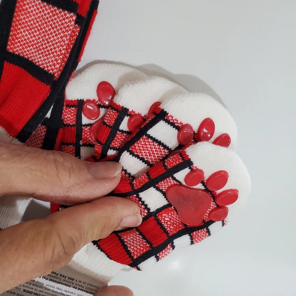 PET & PET PARENT SOCKS Red Plaid Red White Black So Cute!